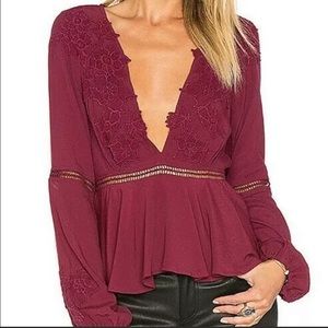 For Love and Lemons Embroidered Peplum Top